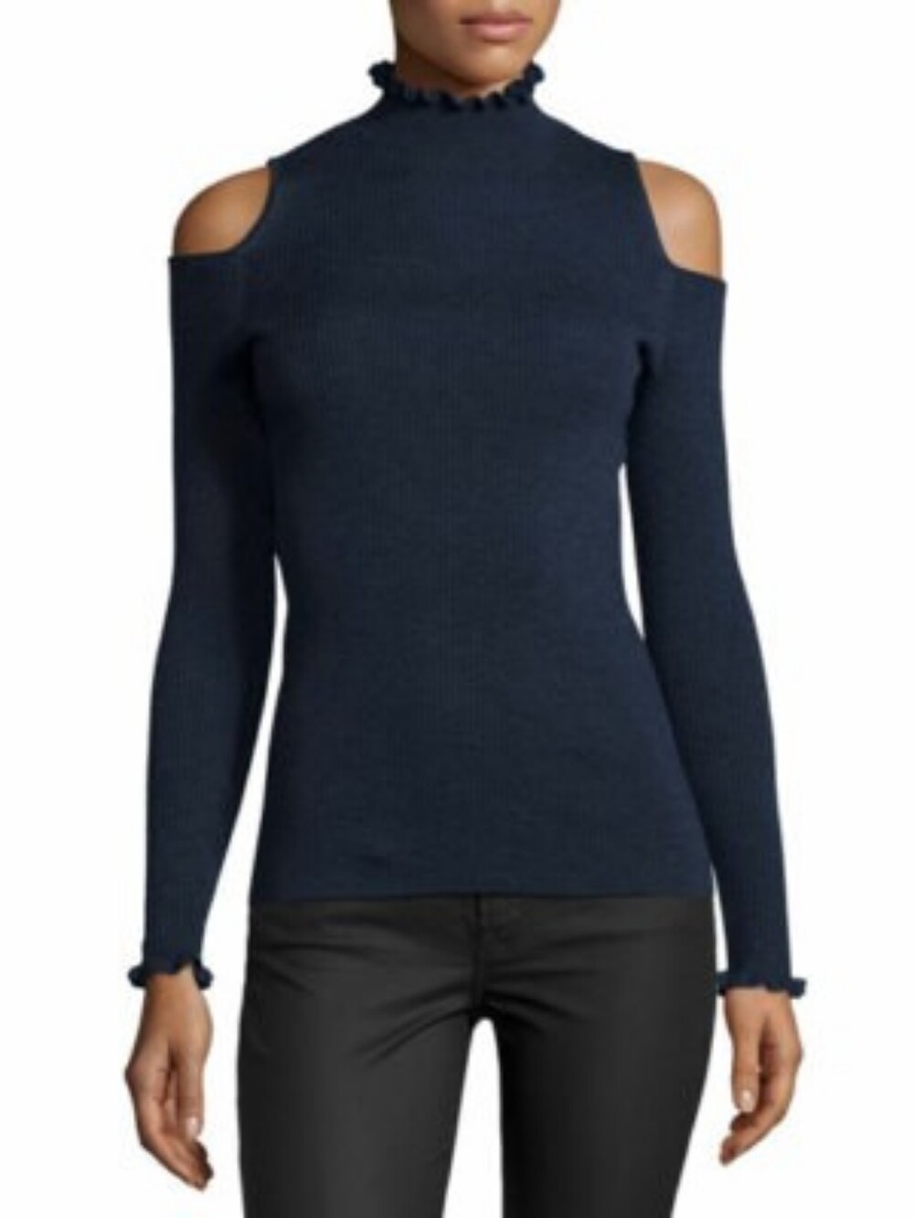 Rebecca Taylor 100% Wool Cold-Shoulder Ruffle Mock Neck Sweater - Dust Pink XS